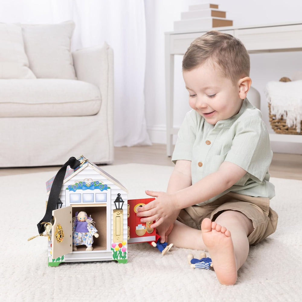 Melissa & Doug - Casă de păpuși din lemn cu sunete de sonerie, multicoloră, potrivită pentru vârste de 3 ani și peste, băieți și fete