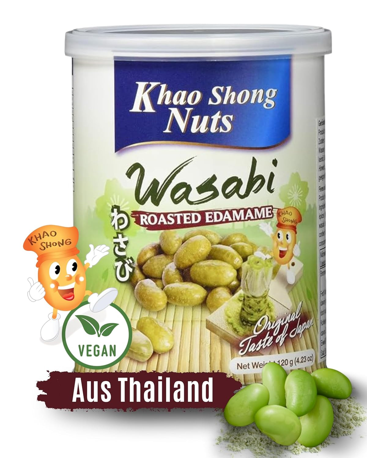 Khao Shong Fried Green Peas with Wasabi, Crispy Peas in a Spicy Batter, A Low-Fat Alternative to Nuts, Medium Spicy, 1 140g Can | 140 g (1 pack)