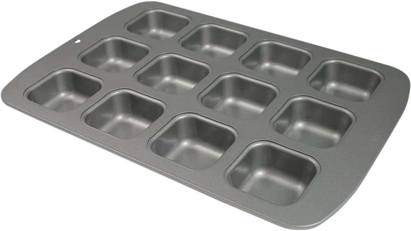 CSB106 Quadratische Antihaftbeschichtete Backform Mit 12 Minilöchern Aus Karbonstahl, Edelstahl, Silver, 37.3 X 26.1 X 3.1 Cm Molds and trays for baking Naty Shop