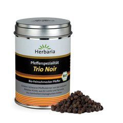 Herbaria Trio Noir bio 75g M-Dose – Bio Pfeffer schwarz ganz – ganze Pfefferbeeren – schwarze Pfeffermischung aus biologischem Anbau von drei verschiedenen Regionen - in nachhaltiger Aromaschutz-Dose