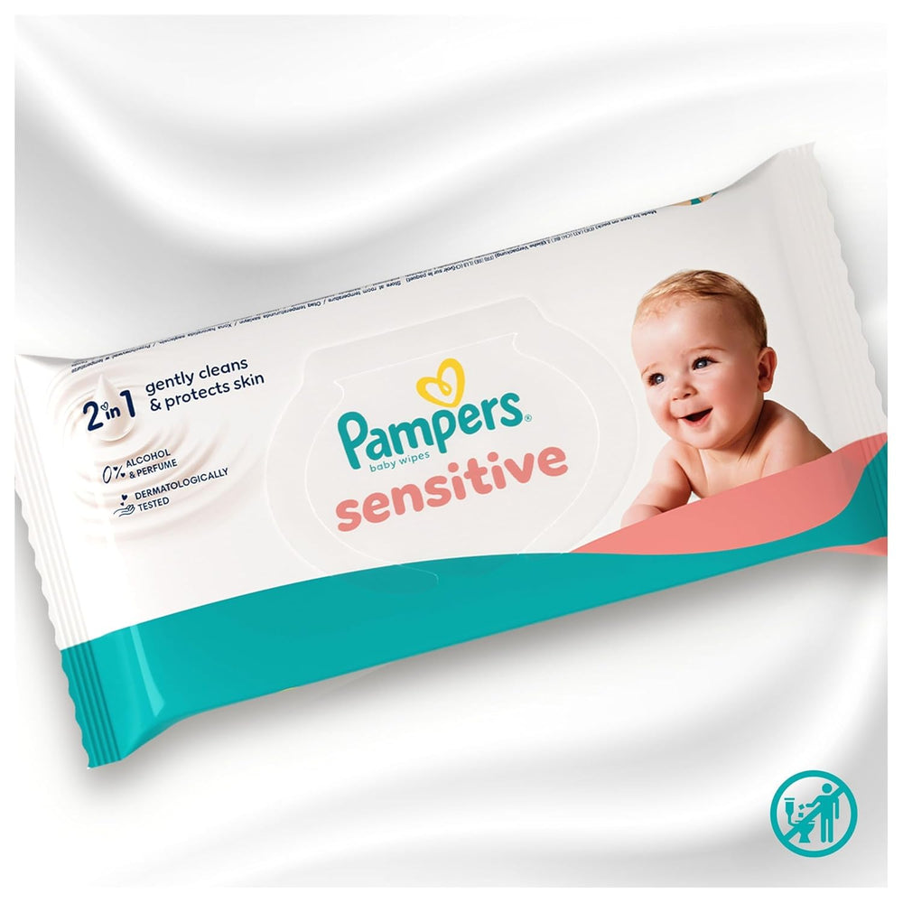 Pampers Sensitive Wet Wipes, 6 packs of 80 wipes = 480 wipes, unscented, for gentle, gentle cleaning