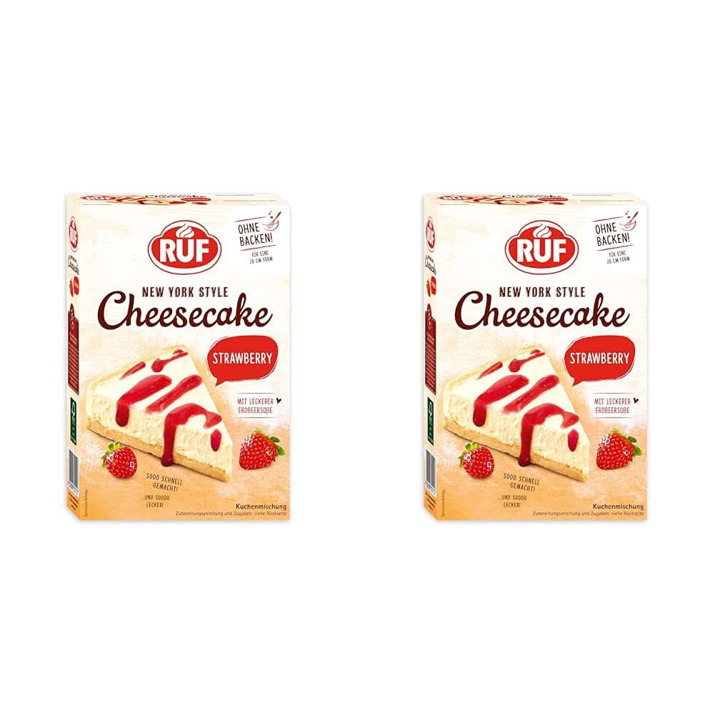 RUF New York Cheesecake Strawberry No Bake, Cheesecake american original cu sos de căpșuni, 360 grame Bucatarie Naty Shop 2 x 360 grame Strawberry Cheesecake