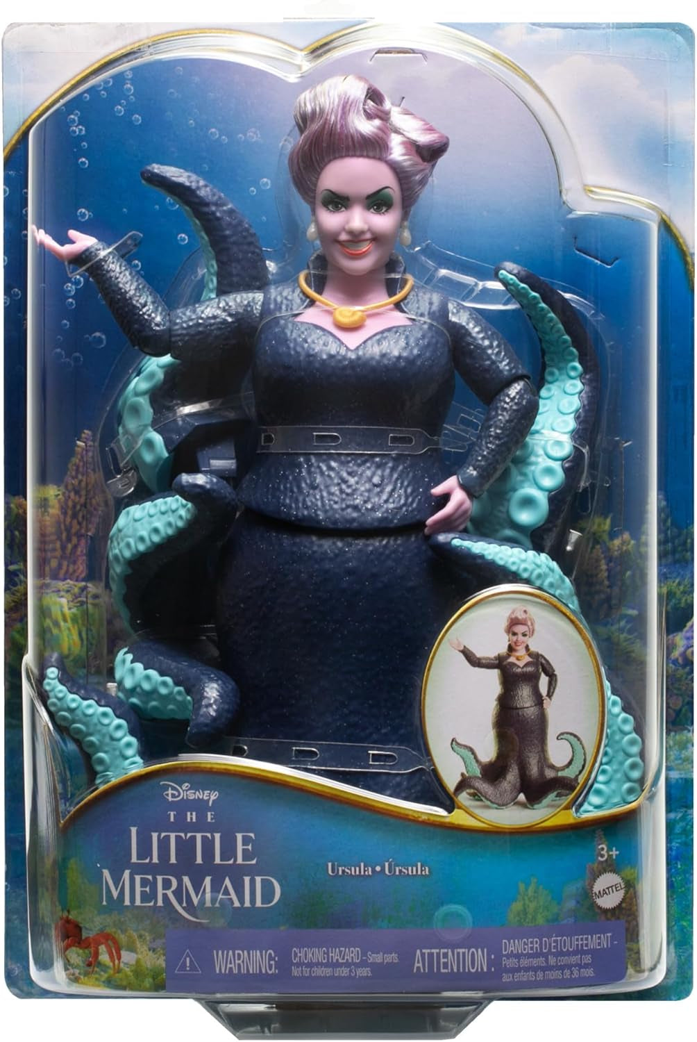 Mattel DISNEY Ariel, Sirena - Ursula cu tentacule, colier detașabil și coafură lavanda pentru o distracție nesfârșită la coafură, potrivită pentru copii de la 3 ani în sus, HLX12 Papusi Naty Shop