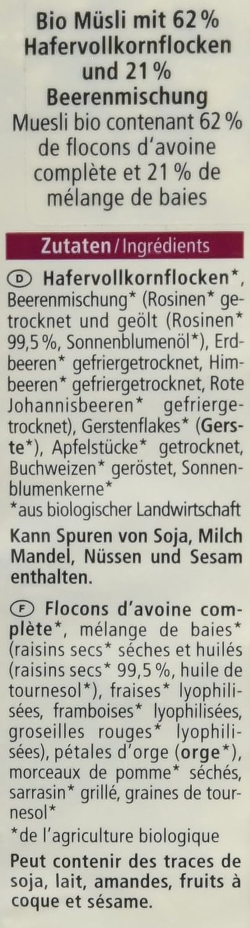 Organic muesli with forest fruits, 750g