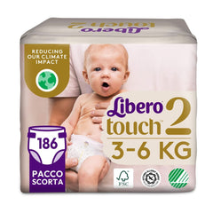 Libero, Touch Open Baby Diapers, 186 Diapers Size 2 for Babies from 3-6 Kg, 3 Packs of 62 Disposable Diapers Mother and Baby Naty Shop