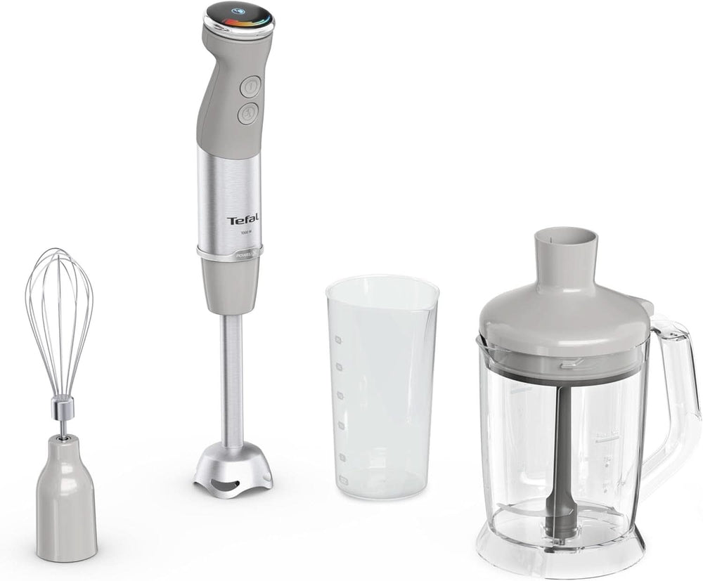Tefal Quickchef+ 3-In-1 XL Stabmixer/Zerkleinerer/Schneebesen, 1000 W, Intuitive Geschwindigkeitsregelung, Turbo-Taste, Powelix-Messer-Technologie, Edelstahl, Grau, HB67MB30 Bucatarie Naty Shop