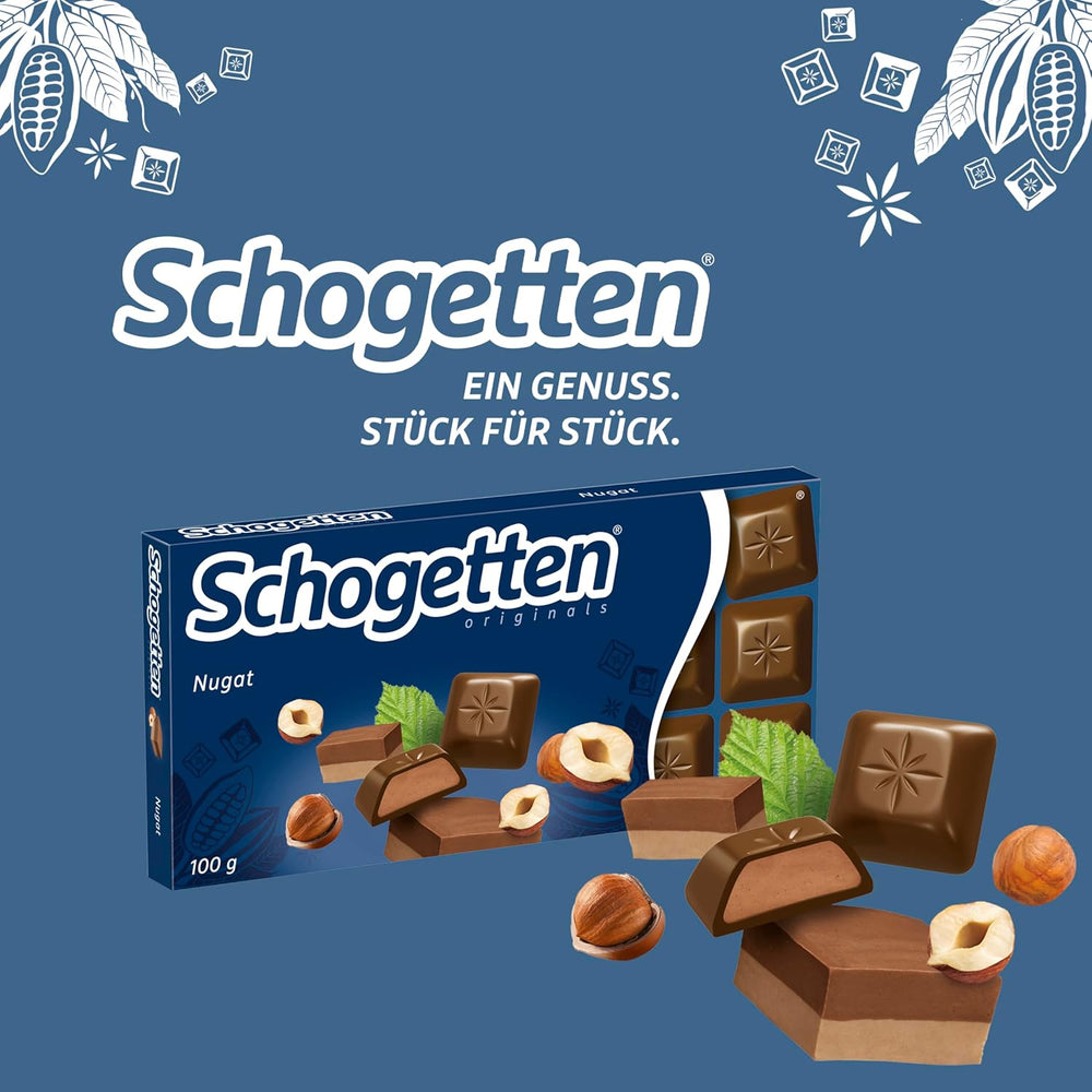 Schogetten Nougat chocolate bar 100g, individually portioned. A delight. Piece by piece.