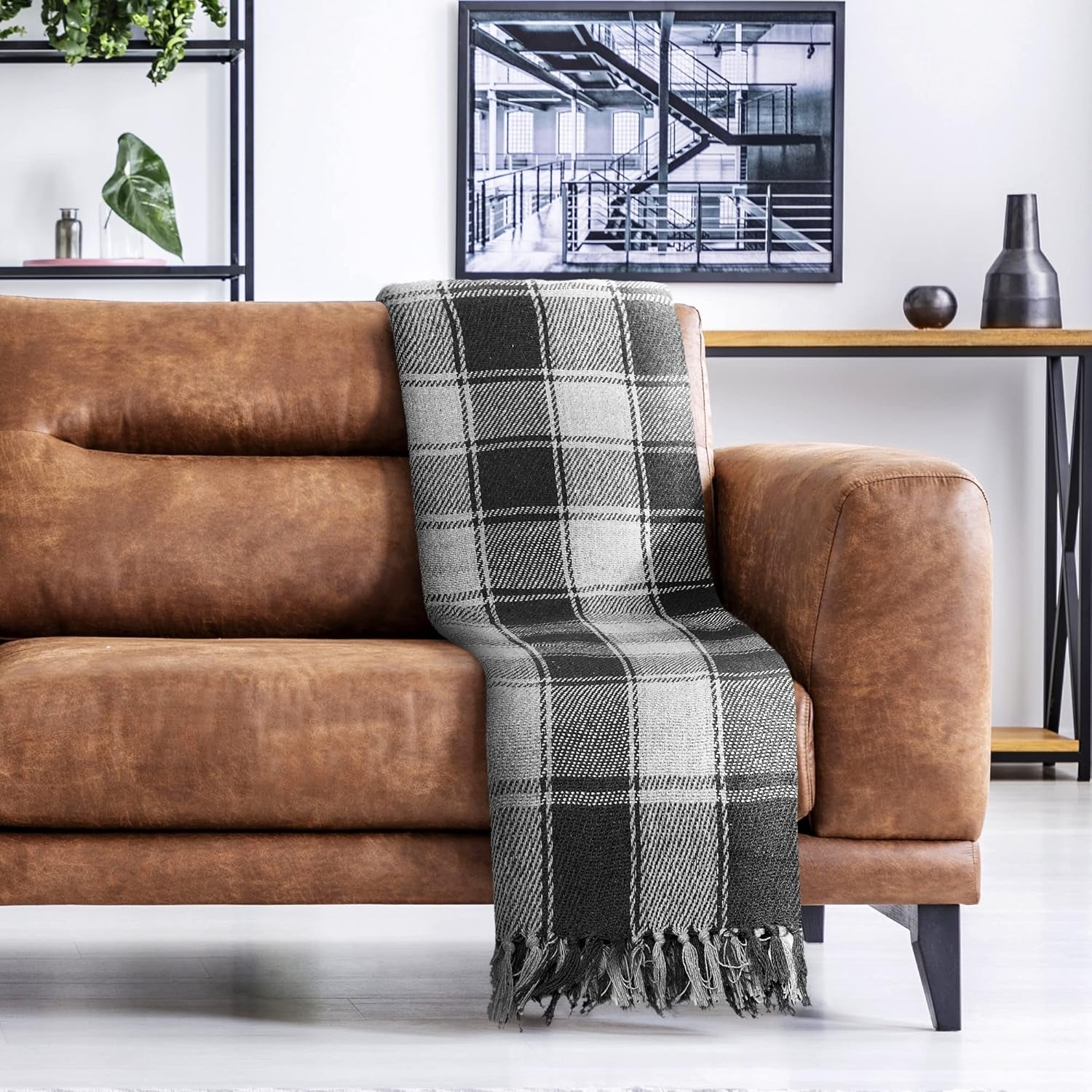 Frisco throw, Recycled cotton, Traditional, Plaid, For chair, couch, couch, throw, blanket, Anthracite, 127 X 152 Cm Beds and Blankets Emma Barclay