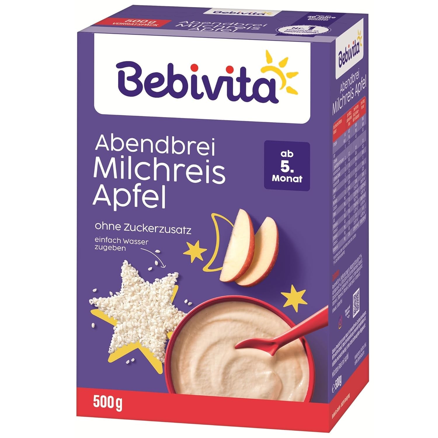 Rice pudding with apples and evening porridge (4x500g), milk porridge from 5 months, with valuable minerals and vitamins, no added sugar, very filling