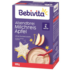 Rice pudding with apples and evening porridge (4x500g), milk porridge from 5 months, with valuable minerals and vitamins, no added sugar, very filling