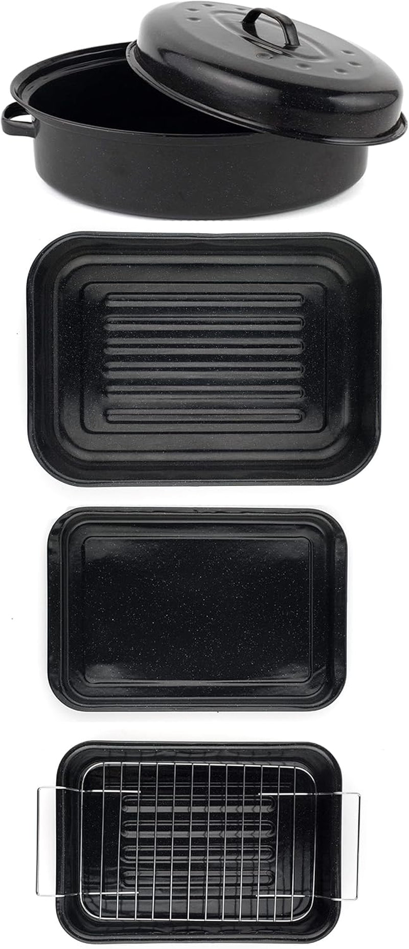 Russell Hobbs CW9161 Romano 34Cm Emaille Bräter - Mit Gitter, Rechteckige Auflaufform Mit Rost, Spülmaschinenfest Ofenform, Grill Auflaufform, Bratform Für Backofen Ofenbeständig Bis 230 Grad Matrite si tavi pentru copt Naty Shop Einheitsgröße