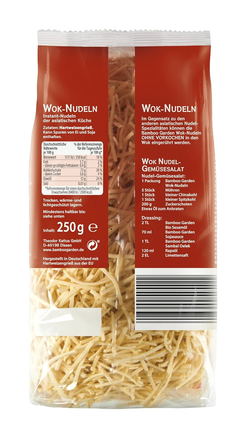 Bamboo Garden - Wok Noodles | Instant noodles with egg | Mix, no pre-cooking required | For Asian wok dishes | 250 g in a bag