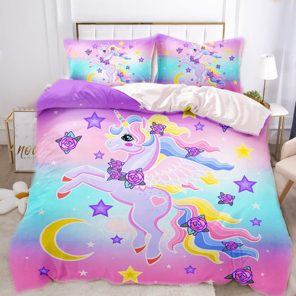 Bedding for girls, Unicorn, 2 pillowcases Bedding - children Naty Shop Unicorn rainbow multicolor 135×200 Cm
