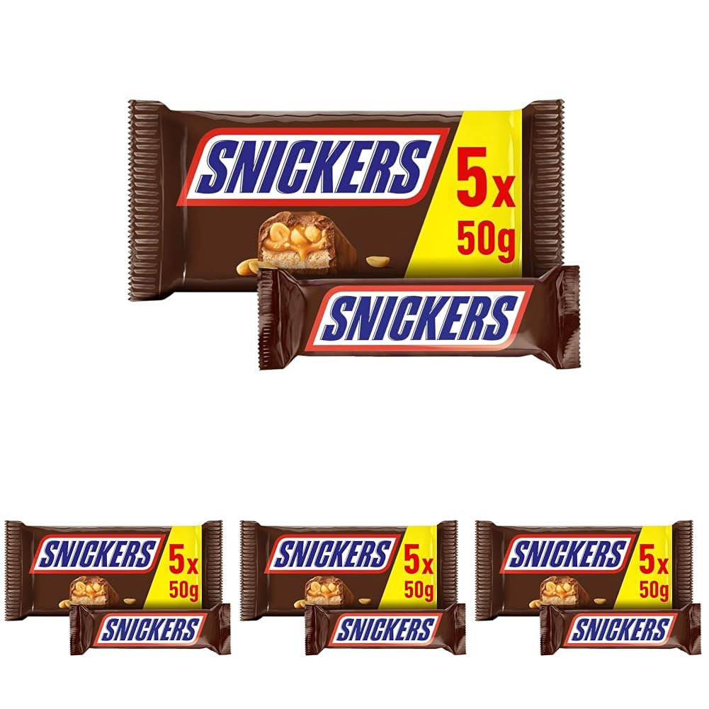 Snickers Chocolate Bar Peanut Caramel 5 Bar Pack | Snack football | (1 x 5 x 50g)