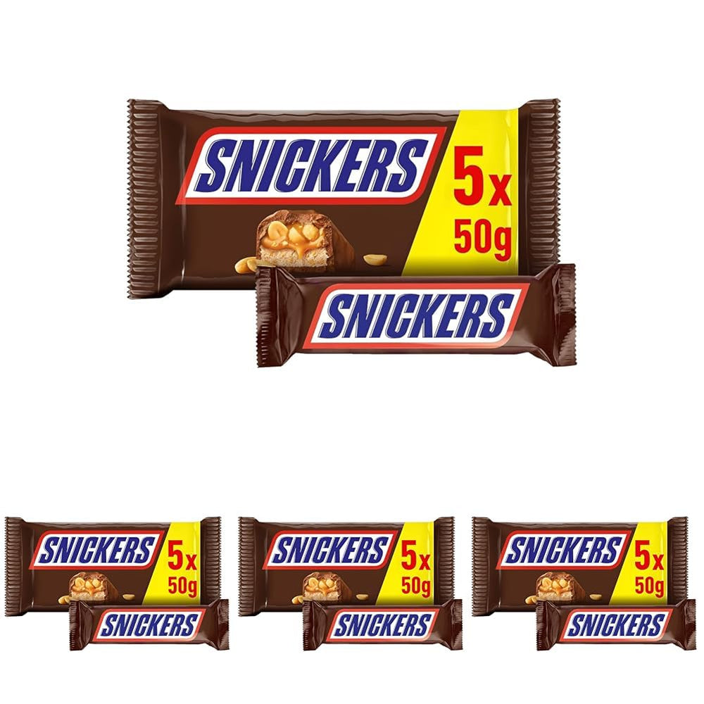 Snickers Chocolate Bar Peanut Caramel 5 Bar Pack | Snack football | (1 x 5 x 50g)