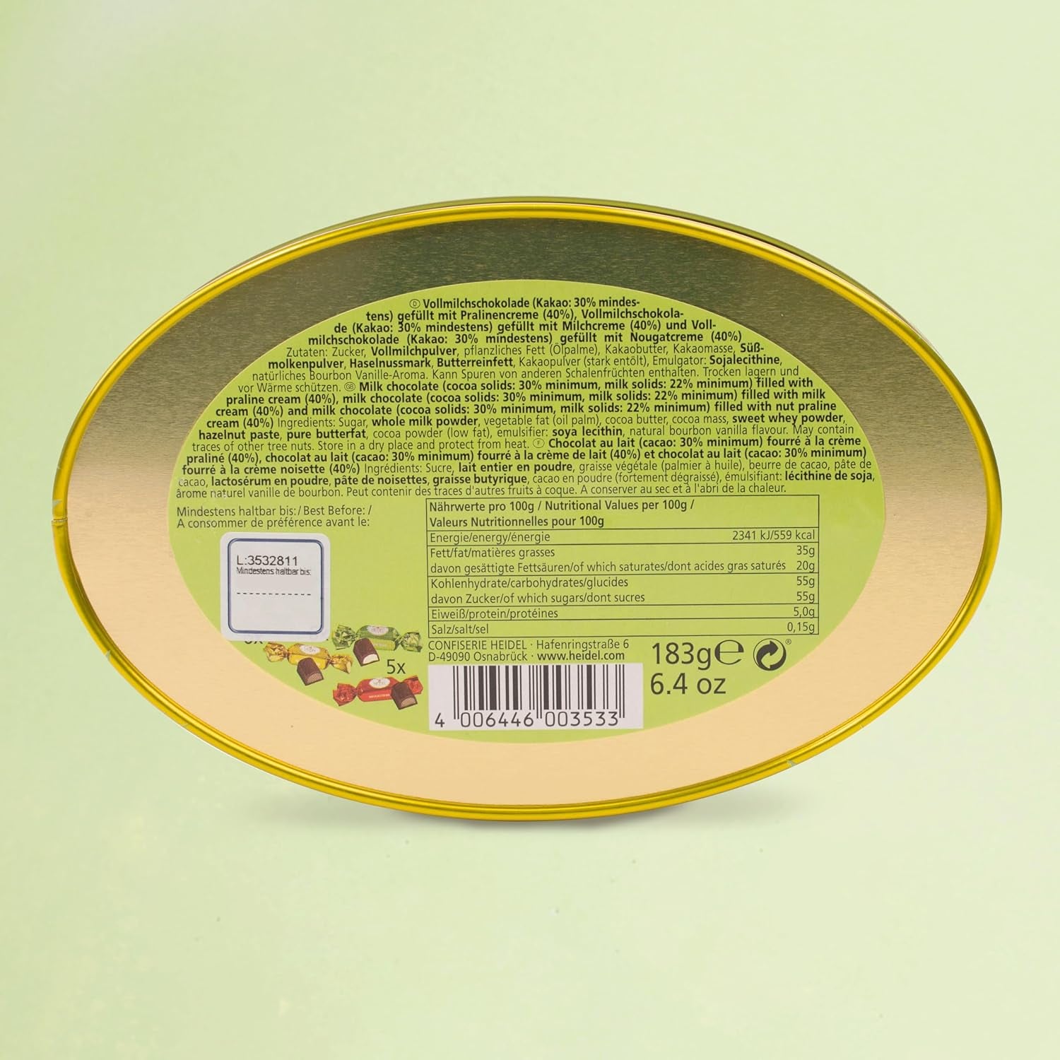 Heidel Easter card gift box 183g, premium milk chocolate praline with decorative metal box, ideal as an Easter gift