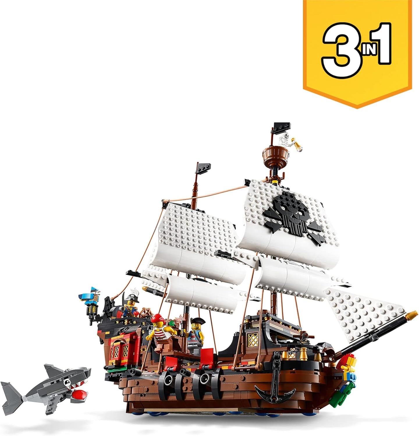 LEGO Creator 3-in-1 Pirate Ship Set, Toy with 3 Build Options, Build a Pirate Tavern or Skull Pirate Island, Includes 3 Role-playing Adventure Minifigures 31109 Building Sets Besuche den LEGO-Store