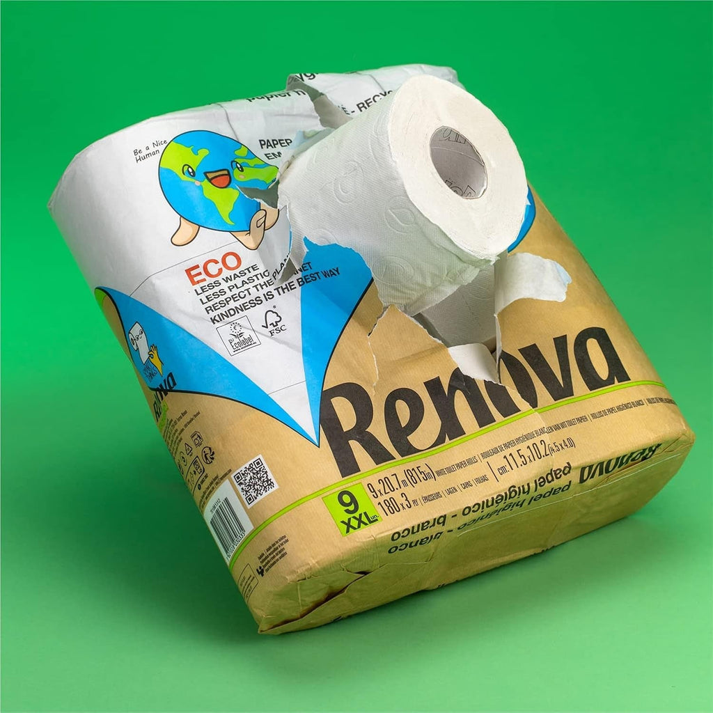 Hârtie igienică Renova 100% RECICLATĂ 9 role, albă, normală
