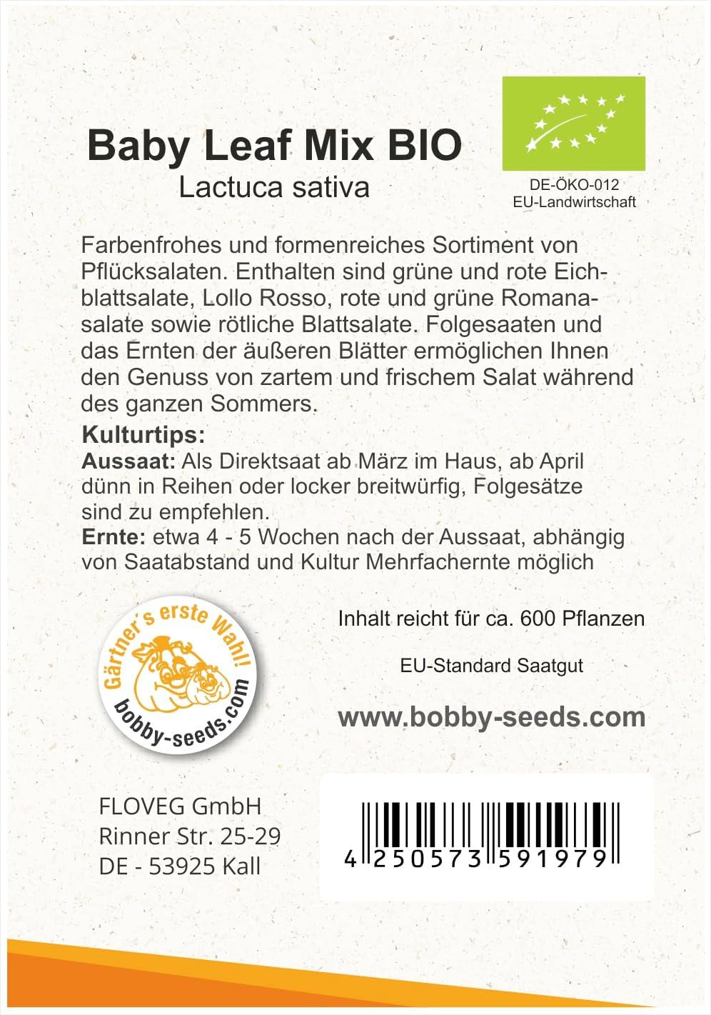 Baby Leaf BIO Salatsamen Von Bobby-Seeds Portion
