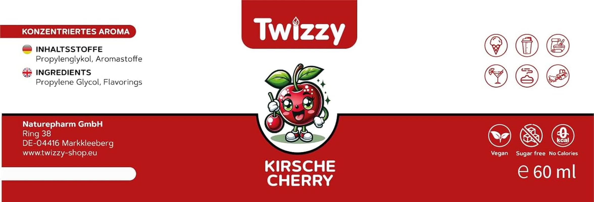 Twizzy Cherry food flavor - 60 ml - Intense flavor - Ideal for baking Aromas Naty Shop