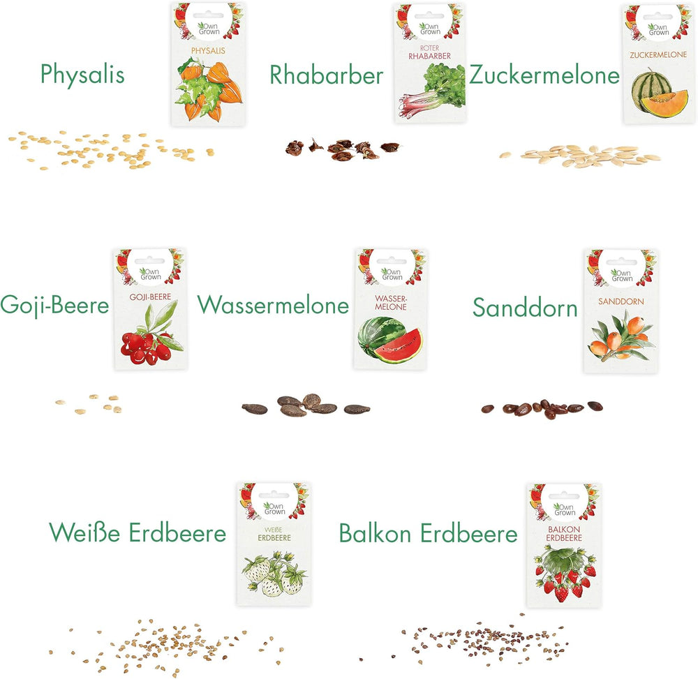 Fruit Seed Set: Premium Garden Seeds with 8 Varieties of Fruit Plants for Garden and Balcony - Watermelon Seeds, Strawberry Seeds, Gooseberries, Rhubarb and More - Fruit Seed Gift Set from OwnGrown