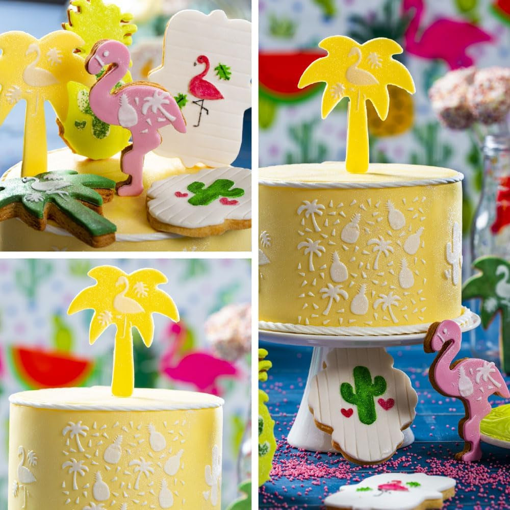 0255071 FORME DE FORMAT PLASTIC FLAMINGO ȘI PALMIER SET 2 PIESE 10/9.5XH2CM, Verde/Roz