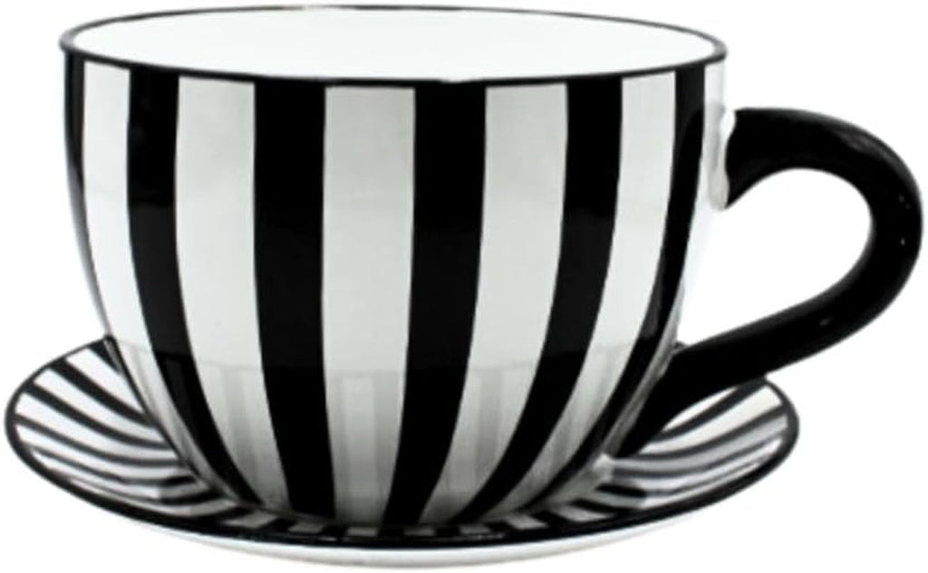 Ghiveci de flori Dekohelden24, jardinieră, ghiveci pentru plante, recipient pentru plante, ghiveci de flori. Ghiveci ceramic în formă de cupă cu mâner, design: lavandă, L/l/Î 25 x 23 x 14 cm.