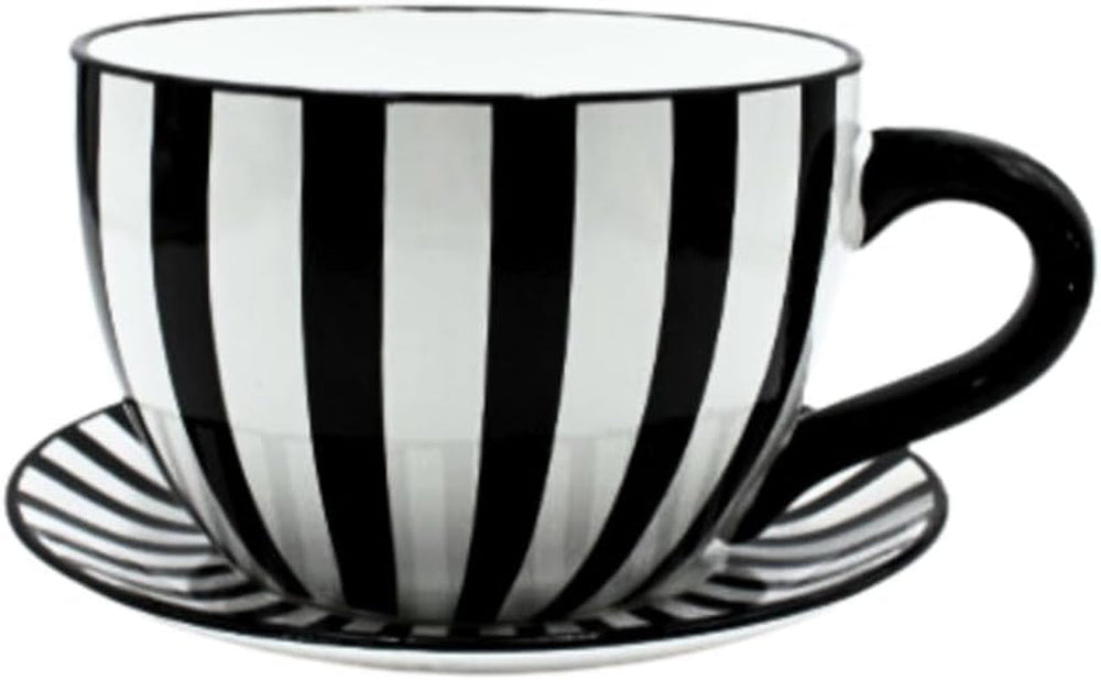 Ghiveci de flori Dekohelden24, jardinieră, ghiveci pentru plante, recipient pentru plante, ghiveci de flori. Ghiveci ceramic în formă de cupă cu mâner, design: lavandă, L/l/Î 25 x 23 x 14 cm.