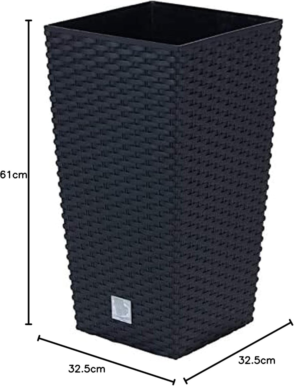 Ghiveci/ghiveci cu aspect de ratan Prosperplast cu insert | 32,5 x 32,5 x 61 cm | antracit | rezistent la intemperii și UV | fabricat din plastic robust | pentru interior și exterior