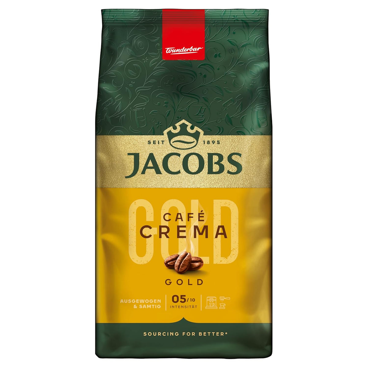 Jacobs Kaffeebohnen Café Crema Gold, vollmundig & fruchtig, geröstet in Bremen, Intensität 5/10, Kaffee ganze Bohnen, 1 kg