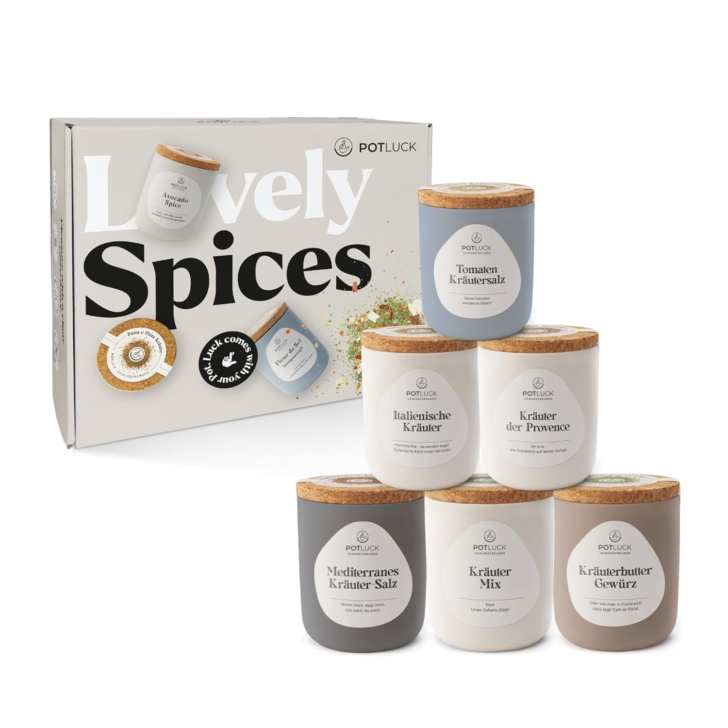 Potluck | Kräuter Kumpel 6er Set | Gewürzmischungen im Keramiktopf | Vegan, gluten-free and with natural ingredients