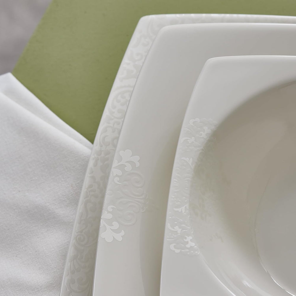 Set de veselă Karaca New Flava din porțelan, format din 24 de piese, pentru 6 persoane, alb, elegant și durabil, se poate spăla în mașina de spălat vase, perfect pentru uz zilnic și ocazii speciale