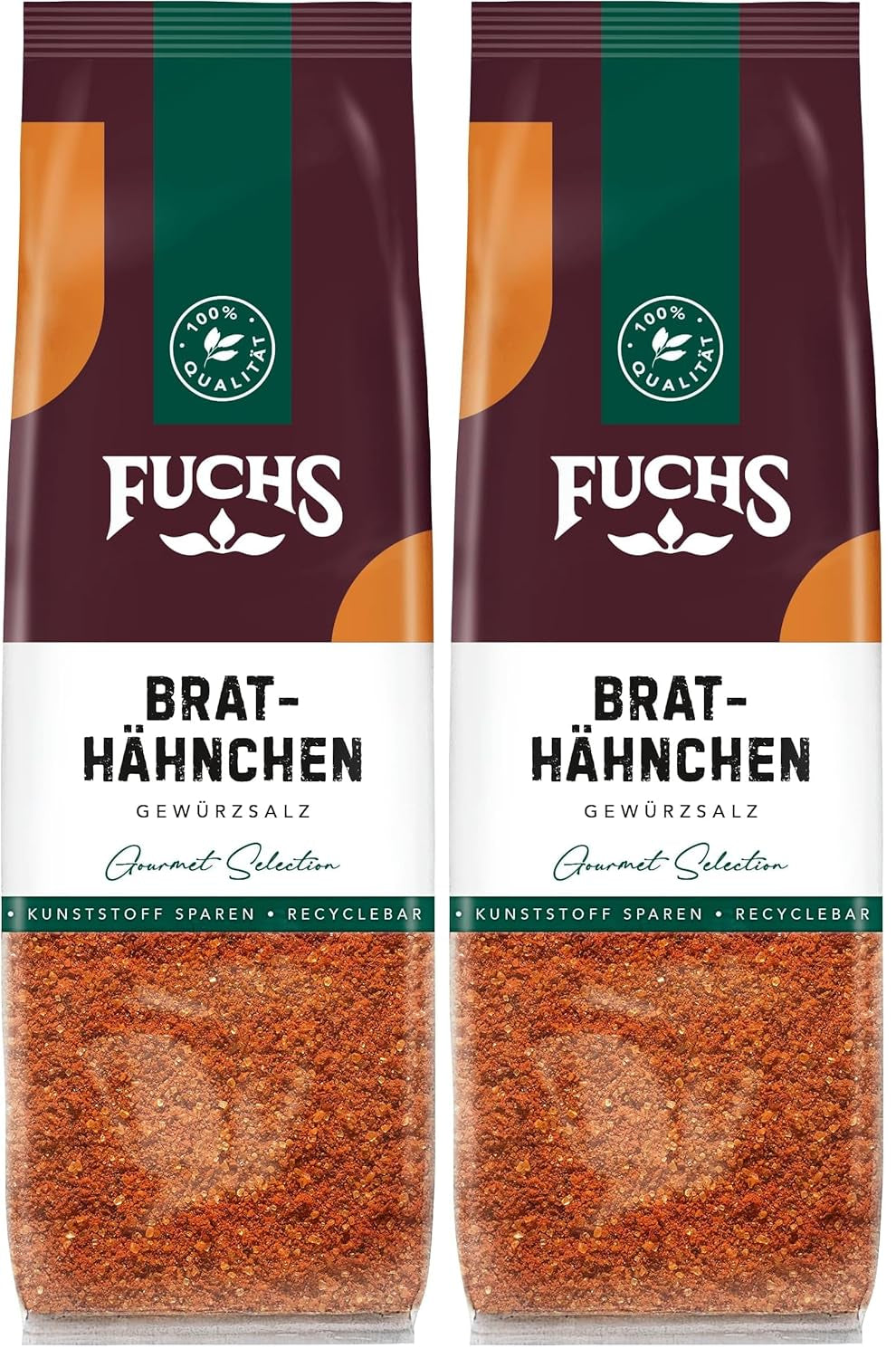 Fuchs Gewürze - Brathähnchen Gewürzsalz im recyclebaren Nachfüllbeutel, Salz zum Würzen von gebratenem Geflügel-Fleisch - 100 g