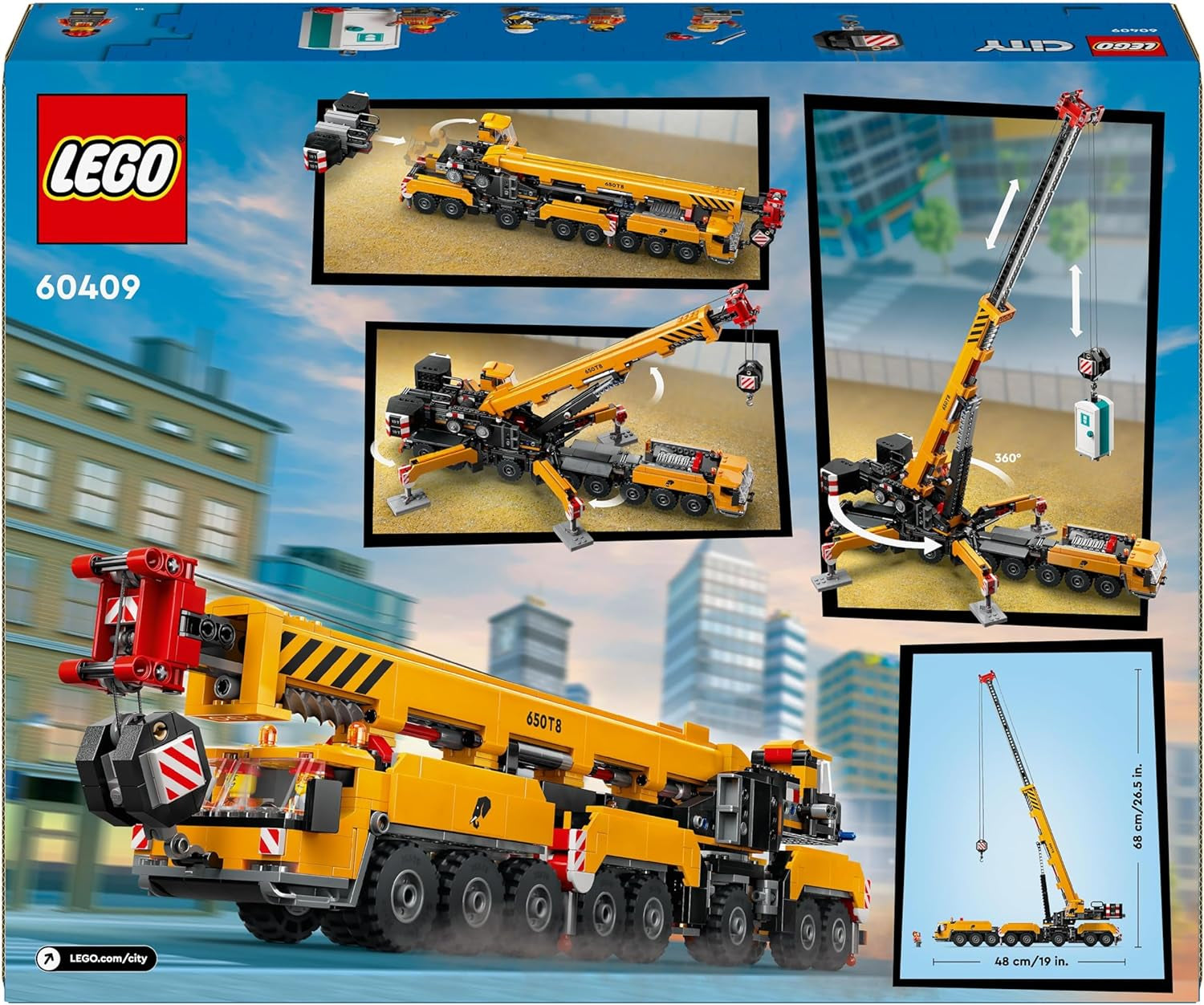 LEGO City Mobile Construction Crane Construction Toy for Boys and Girls Creative Kids Gift Long Extendable Arm 4 Construction Worker Minifigures for Role Play 60409 Building Sets Besuche den LEGO-Store