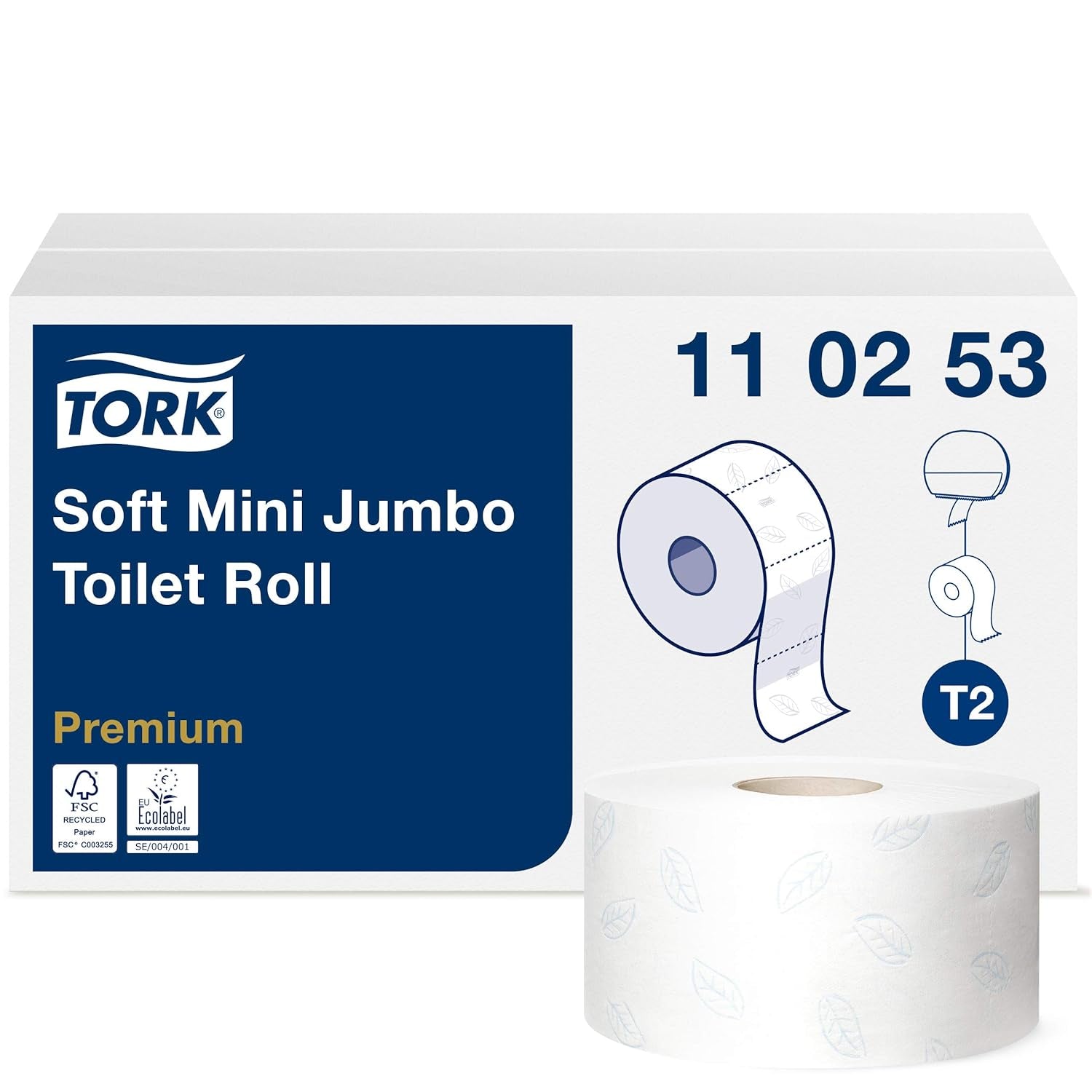 Tork 472102 Hârtie igienică Mini Jumbo în calitate avansată pentru sistemul de hârtie igienică Tork T2 Mini Jumbo / hârtie igienică 2 straturi în alb, 12 X900 coli