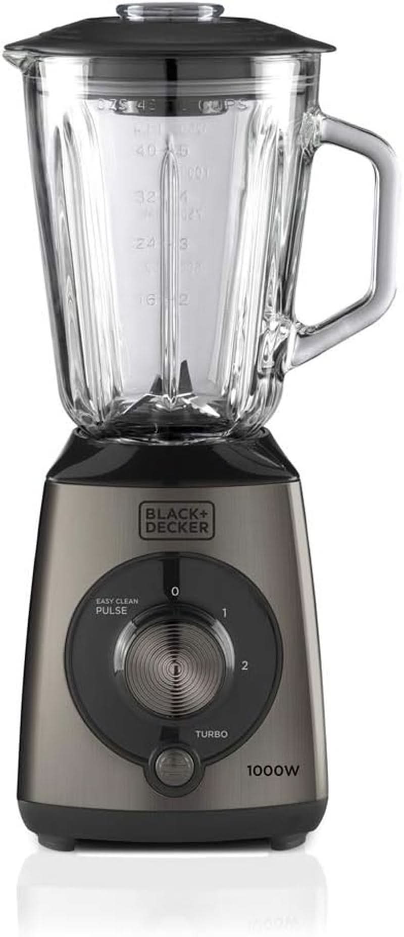 BLACK+DECKER Stand mixer | 500W | 2 Speeds | Pulse Function | Glaskrug | 1.5L | Edelstahlmesser Mit 4 Klingen | Herausnehmbar Und Leicht Zu Reinigen | Weiß Und Grau Kitchen Naty Shop 1000W Edelstahl