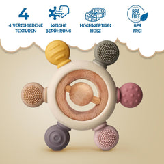 Inel de dentiție pentru bebeluși cu lanț pentru suzetă - ajutor pentru dentiție - jucărie pentru bebeluși 0-6 luni - articole esențiale pentru nou-născuți - jucărie de dentiție, fără BPA - idei de cadouri pentru sugari