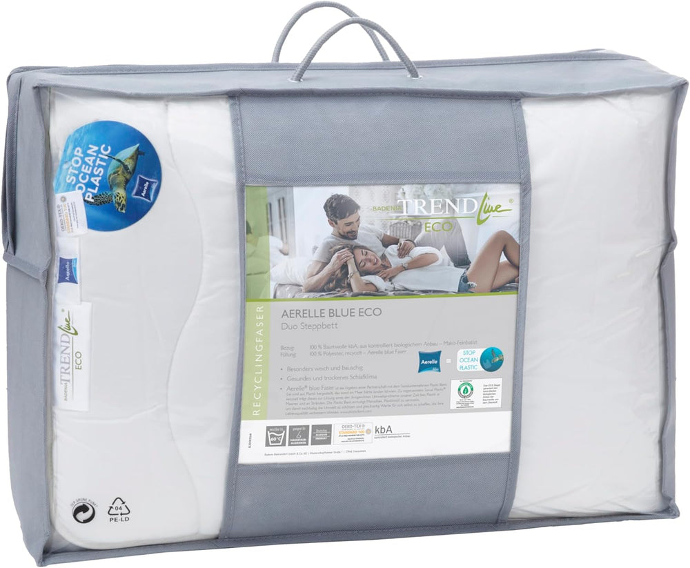 Badenia Trendline Eco quilt Aerelle Blue Duo 135 X 200 Cm, White, Öko-Tex certified, Produced in accordance with the German quality standard Duvets and quilts Naty Shop