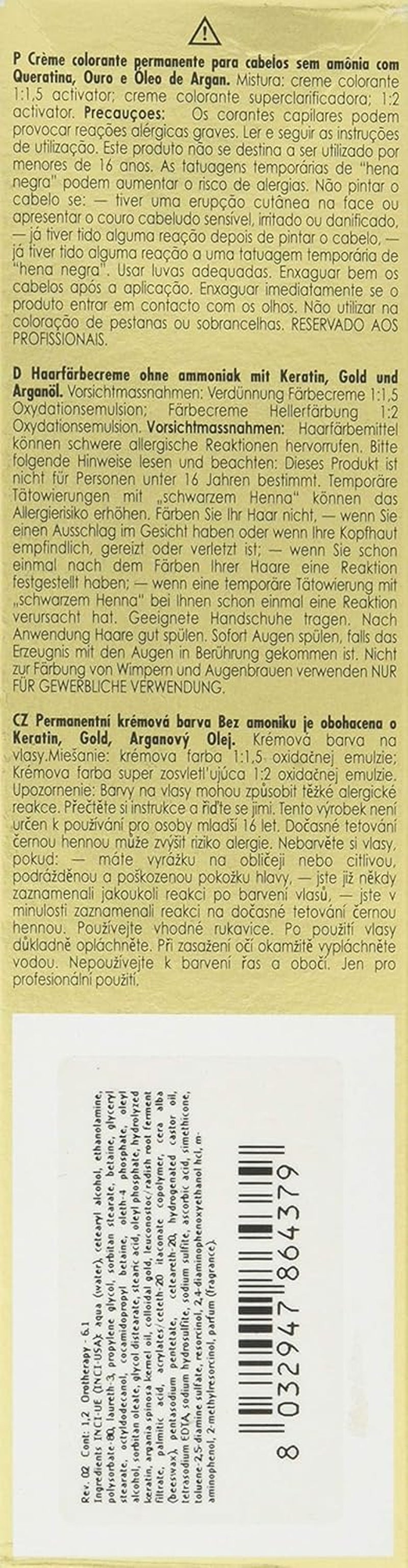 Fanola Oro Therapy Colour Keratin 6.1 100ml Vopsea pentru par Naty Shop