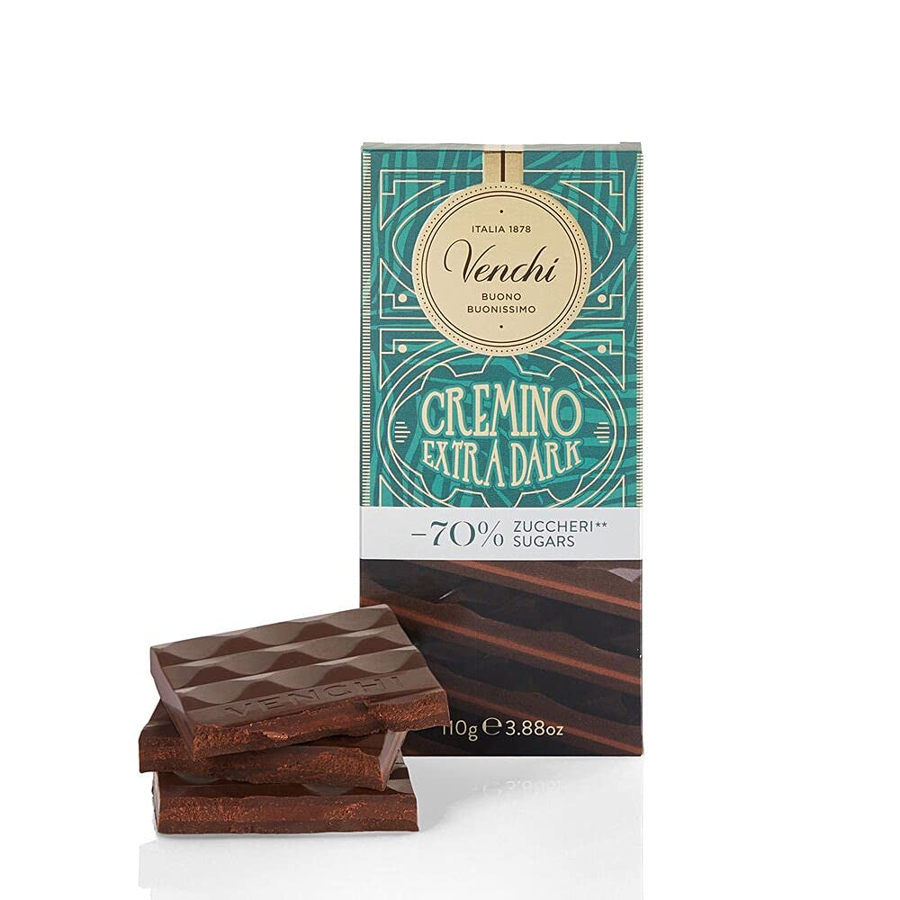 Venchi - Cremino Pistachio Bar, 110g, baton de ciocolată din ciocolată cu lapte și albă cu pastă de fistic, rețetă în trei straturi cu arome mediteraneene, fără gluten, fără coloranți artificiali