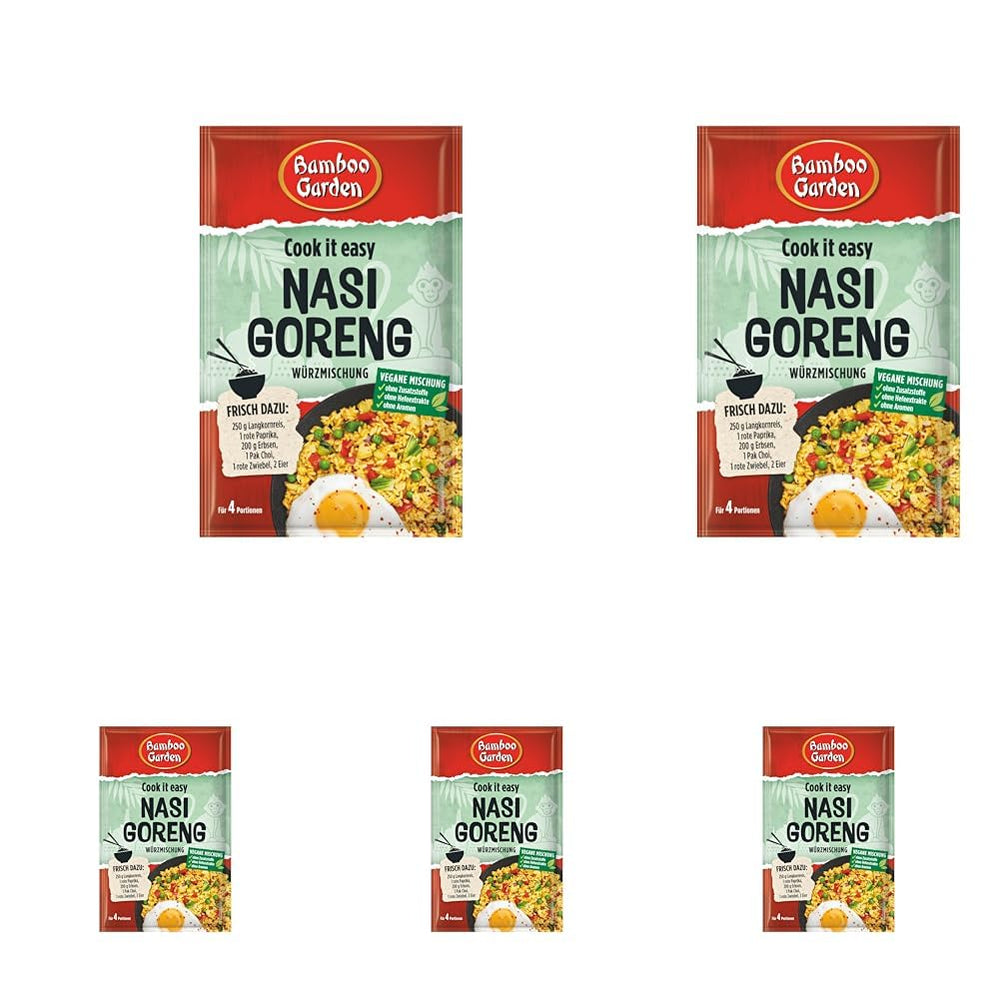 Bamboo Garden - Nasi Goreng Würzmischung | Zum Würzen von asiatischen Reisgerichten | For 4 portions | Vegan, ohne Zusatzstoffe, ohne Hefeextrakte, ohne Aromen | 25 g in Bag