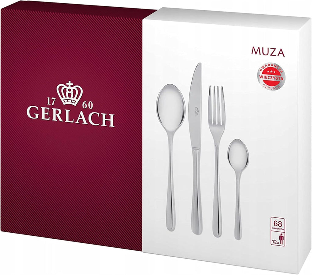 Set de tacâmuri Gerlach Muza strălucitoare, oțel inoxidabil, argint strălucitor, 24 bucati Bucatarie Naty Shop Silberglänzend 68 El. Schachtel