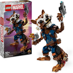 LEGO Marvel Rocket & Baby Groot, jucărie construibilă de supererou pentru copii din Gardienii Galaxiei de la Marvel Studios, figură pentru jocuri de rol, cadou pentru băieți și fete de la 10 ani 76282 Seturi de constructie Besuche den LEGO-Store Singur