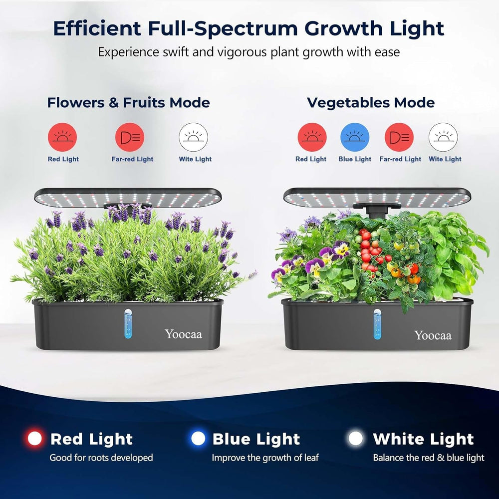 Sistem de creștere hidroponică pentru 12 plante, grădină de plante aromatice de interior cu cronometru automat, pompă, kit inteligent de creștere a grădinii reglabil pe înălțime (semințele nu sunt incluse)