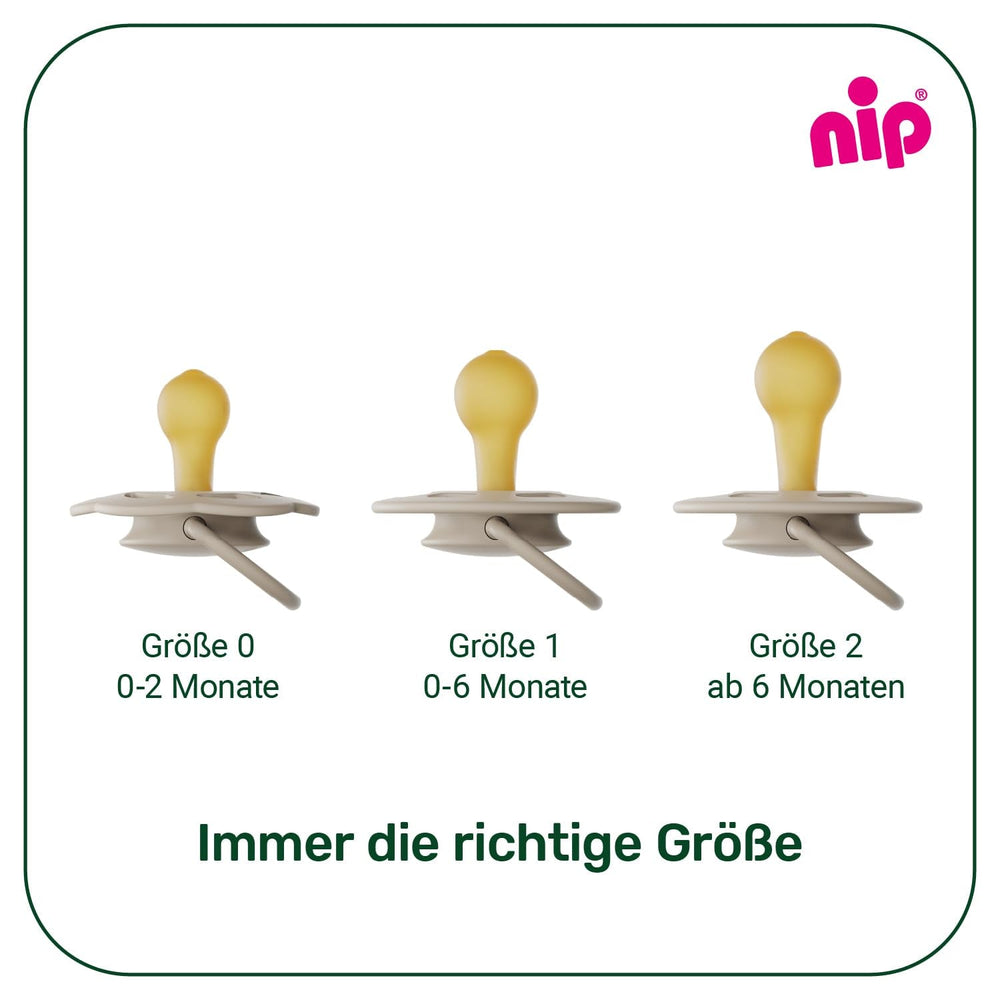 nip - Verde Cireș | 0-6 luni | Pachet de 4 | Suzetă pentru bebeluși, potrivită pentru alăptare și pentru dinți. Suzetă sustenabilă, fabricată din materii prime naturale, verde deschis/maro