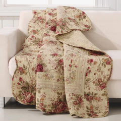 Greenland Home Antique Rose - classic, traditional floral pattern - 100% cotton, quilted, throw blanket, 127 X 152.4 cm, ecru Beds and Covers Greenland Home Fashions