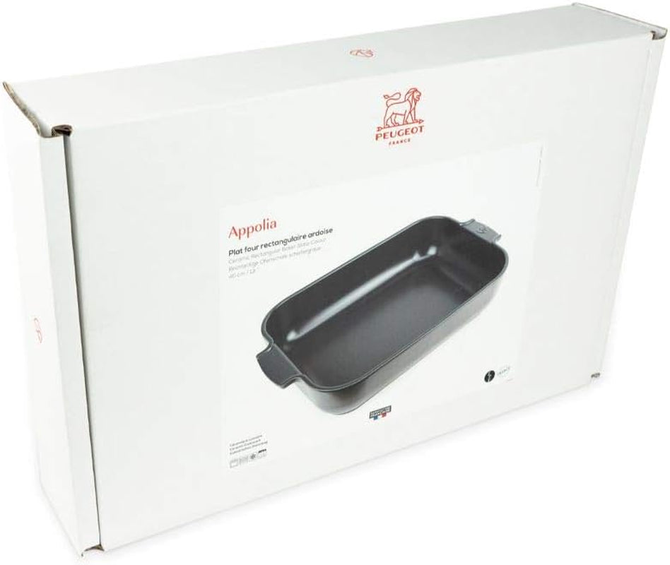 Peugeot Appolia Rechteckige Auflaufform Mit Griffen, Keramik, Schiefer / Grau, 8.3X40.5X27.2 Cm, Fassungsvermögen: Ca. 4 L, 60022 Molds and trays for baking Naty Shop