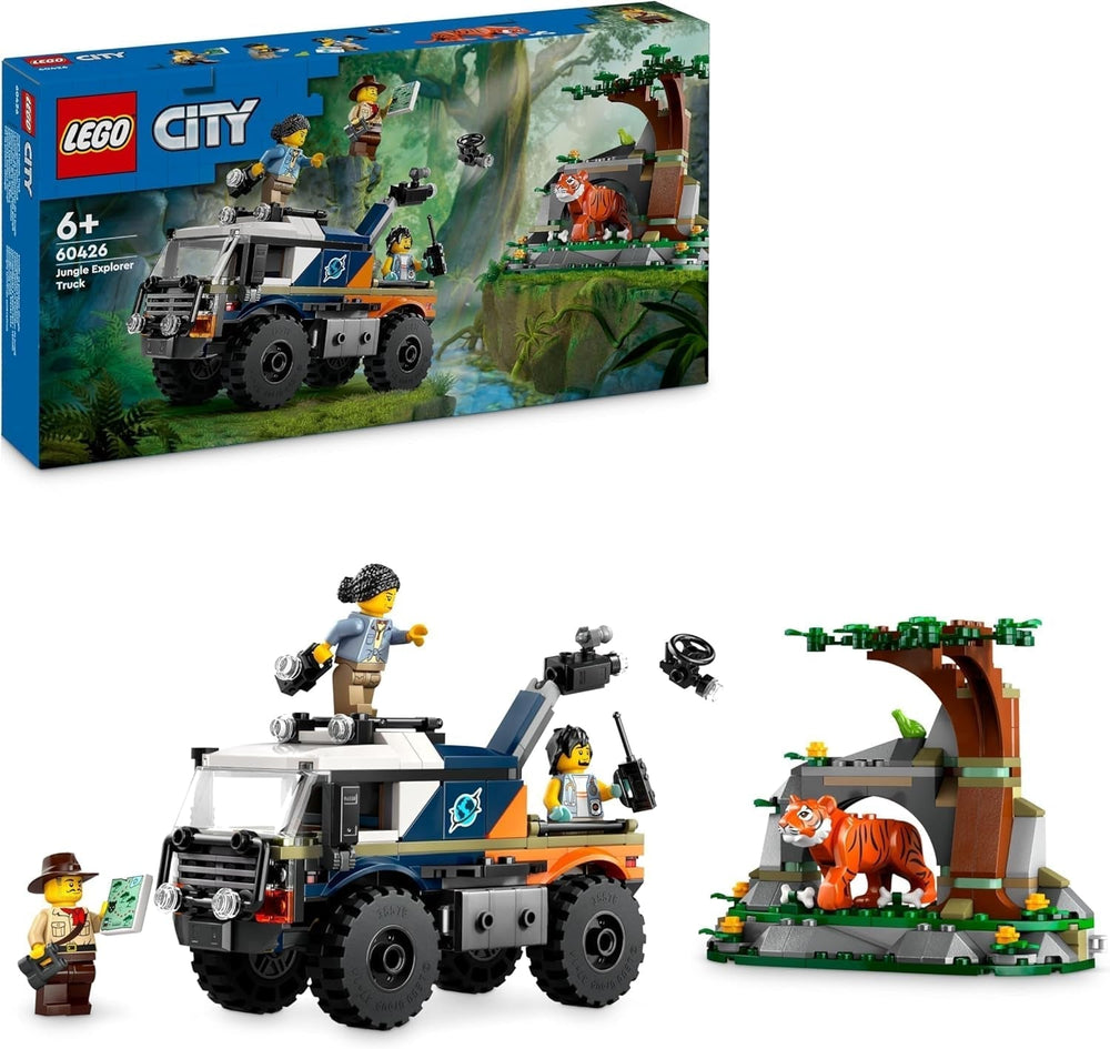 Camion LEGO City Jungle Explorer, set de construit și jucat pentru copii de peste 6 ani, cadou grozav pentru ziua de naștere, camion de jucărie, cu 3 minifigurine Adventurer și tigru 60426 Seturi de constructie Besuche den LEGO-Store Titlu implicit