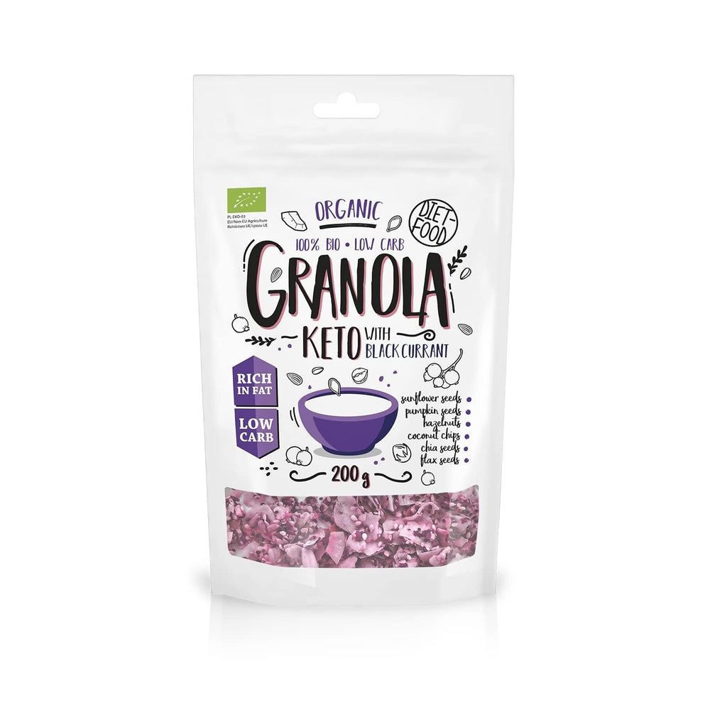DIET-FOOD Keto Granola Mit Himbeere Low Carb Und Fettarm Glutenfreies Granola Frühstücksmüsli Non-Gmo Snack Ohne Zuckerzusatz 200G 1Er Pack Cereale Naty Shop 1 Stück (1Er Pack) Bio Keto Granola Black Currant