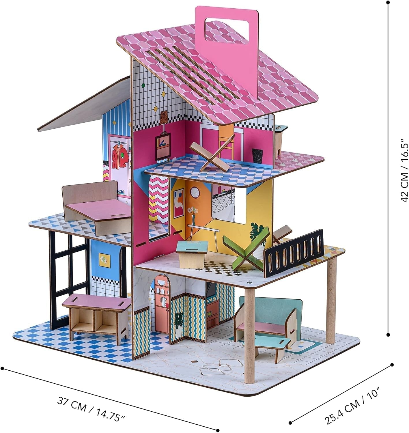 Olivia'S Little World 360 Wooden Dollhouse for Kids 3.5" Dolls and 12 Accessories Multicolor TD-13260C Dollhouses Naty Shop